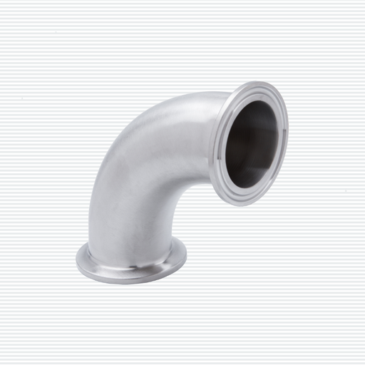 CODO CLAMP 90° DE ACERO INOXIDABLE SANITARIO: Codo sanitario de acero inoxidable con sistema de abrazadera; ideal para aplicaciones higiénicas.