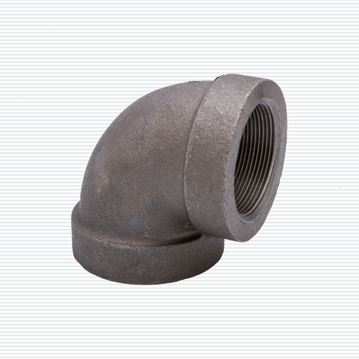 CODO 90° ROSCADO NEGRO DE HIERRO MALEABLE: Codo de hierro maleable con rosca negra; aplicaciones industriales.