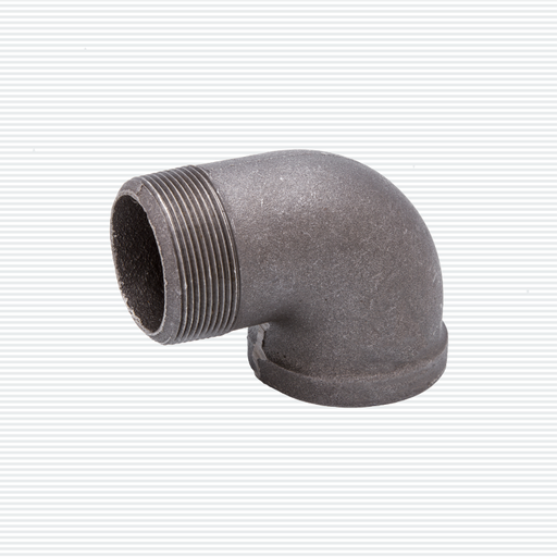 CODO NIPLE ROSCADO NEGRO DE HIERRO MALEABLE: Codo de hierro maleable con rosca negra; resistente y fácil de instalar.
