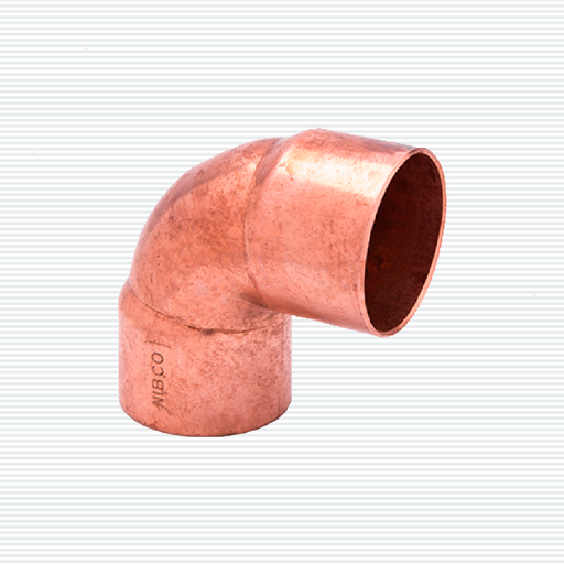 CODO 90° SOLDABLE DE COBRE: Codo de cobre para sistemas de tuberías; resistente y con soldadura duradera.